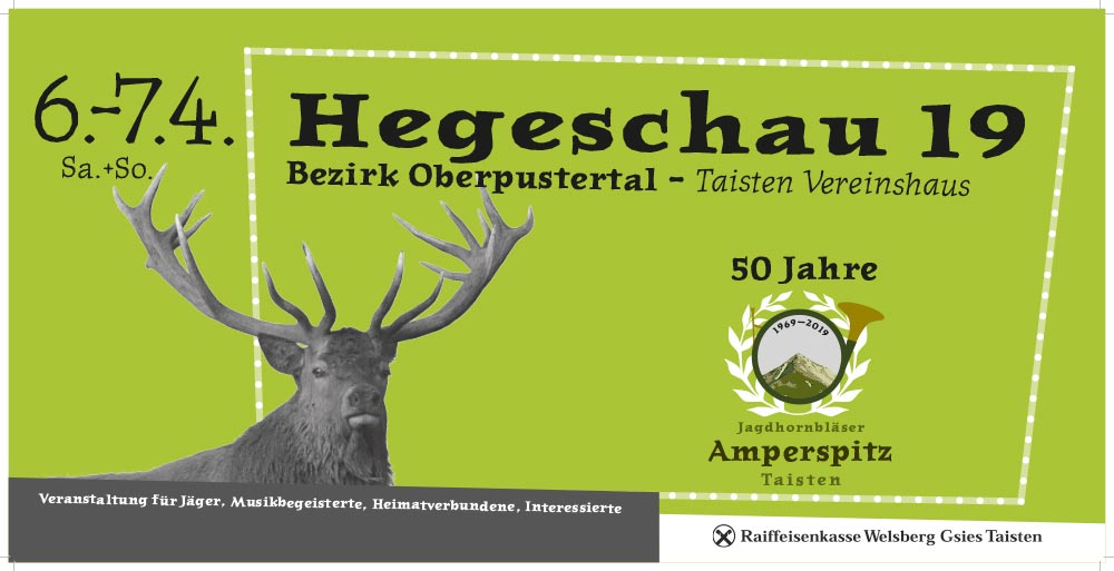 Grafische Gestaltung Flugblatt Hegeschau Taisten, Bezirk Oberpustertal