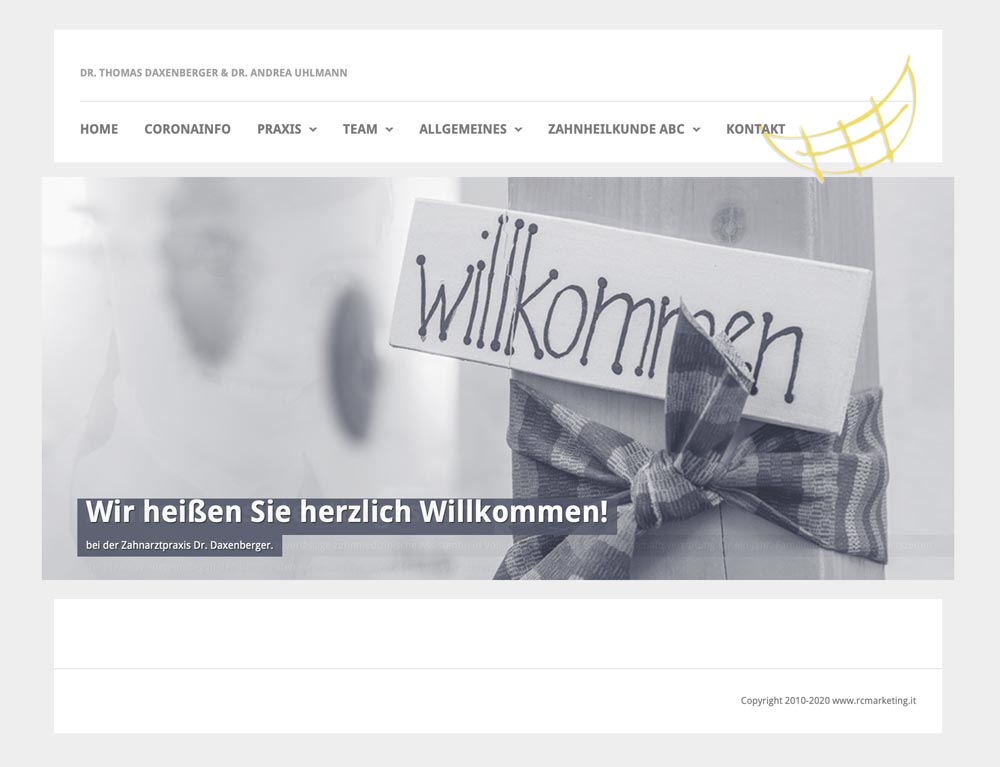 Grafische Gestaltung Webseite Zahnarzt Dr. Daxenberger, Bruneck, Pustertal, Südtirol, Zahnarztpraxis